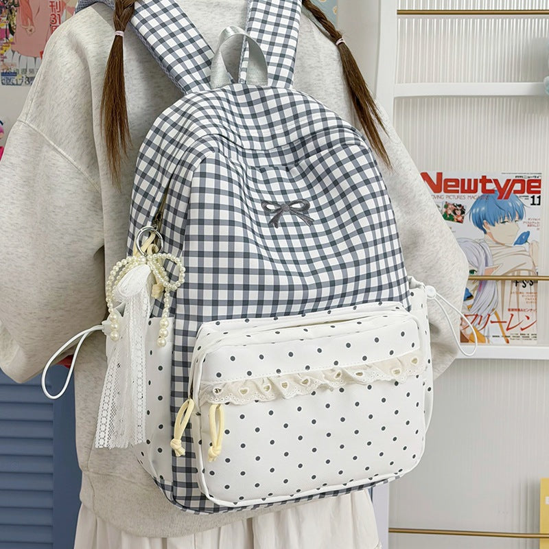 Playful Gingham and Polka Dot Backpack Bowlift