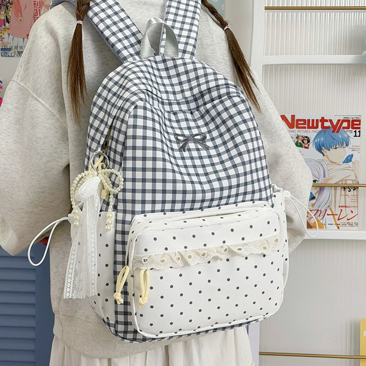 Playful Gingham and Polka Dot Backpack Bowlift