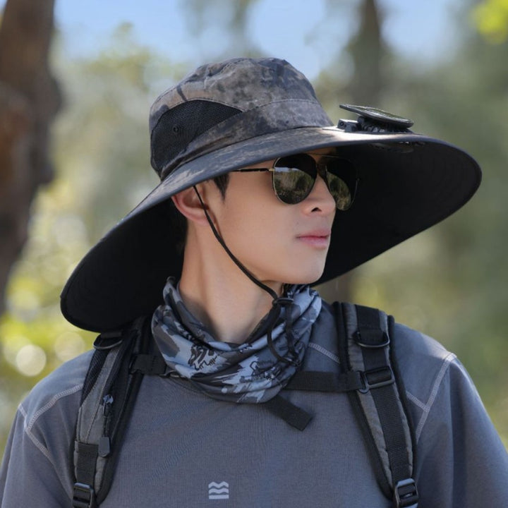 tactical fishing hat with wide brim, mesh ventilation and adjustable chin strap Bowlift