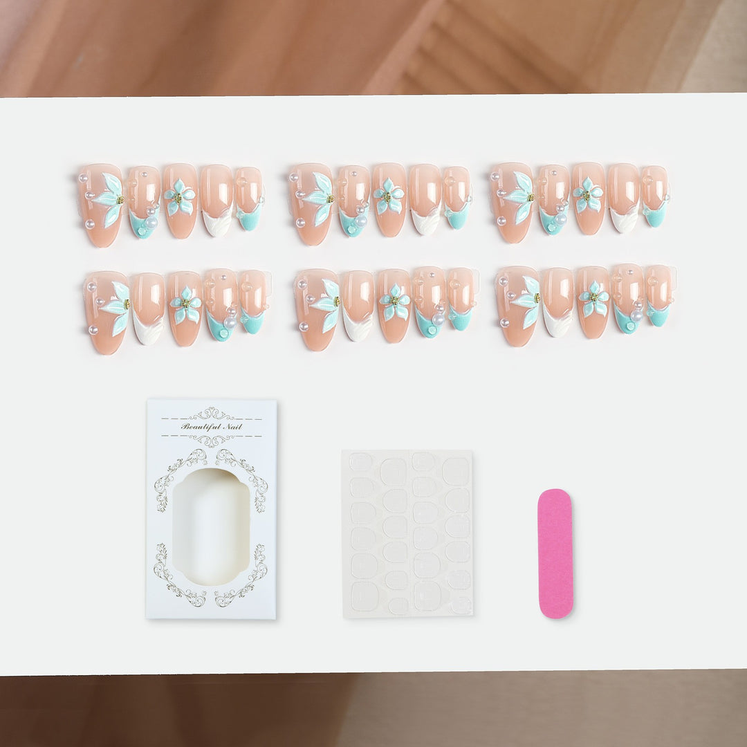High-quality artificial nails with floral decorations Bowlift