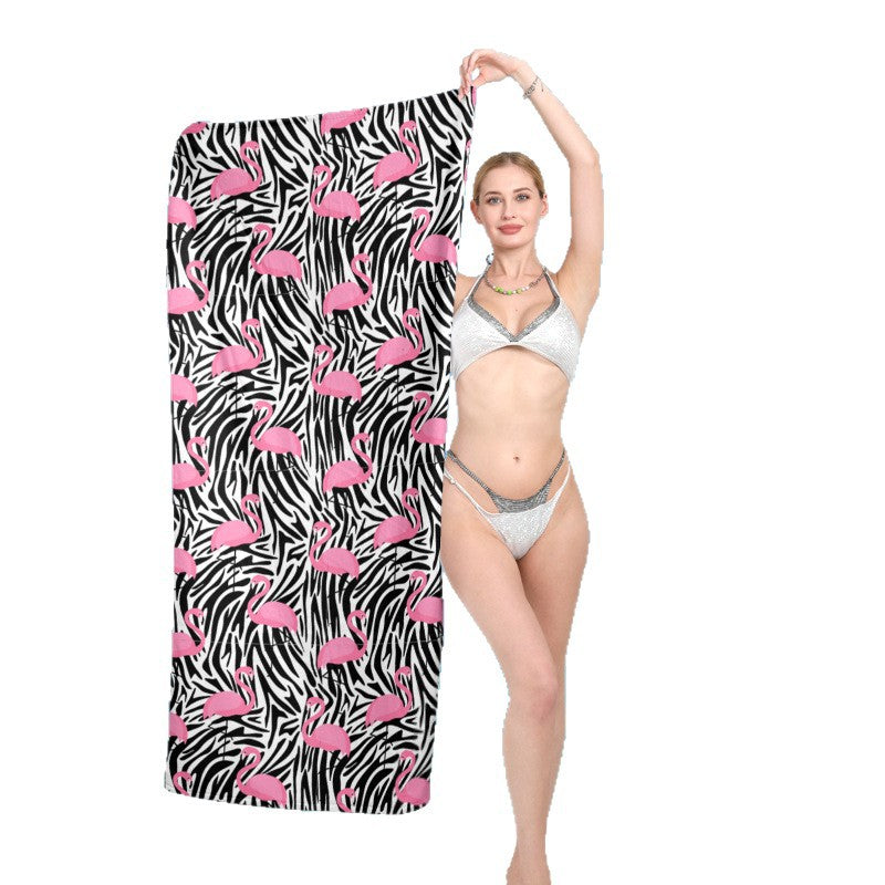 Beach towel with vibrant flamingo pattern and geometric design Bowlift