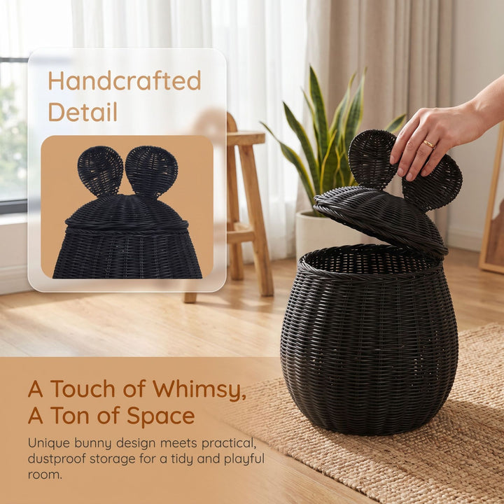 Decorative Woven Storage Basket with Lid Bowlift