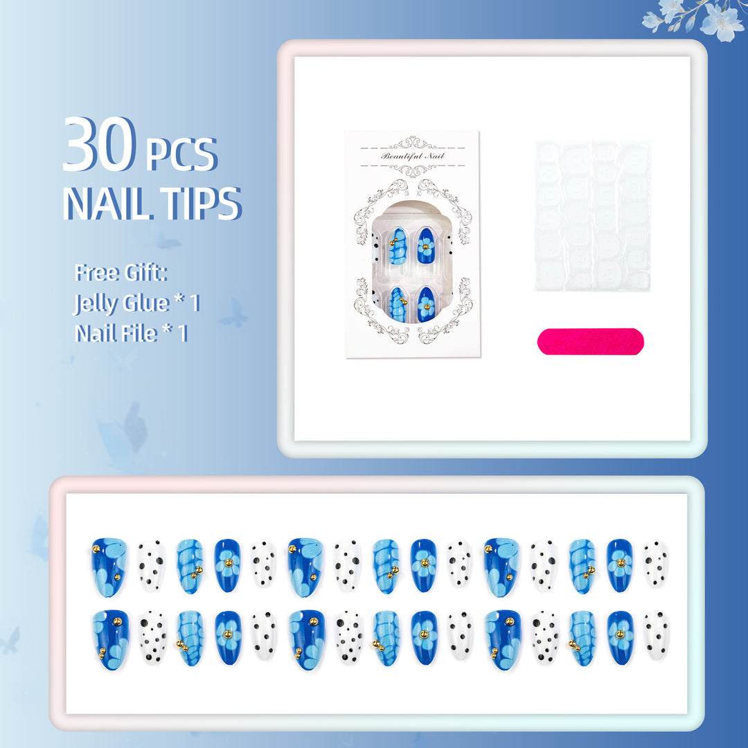 Artistic Press-On Nail Set with Geometric Patterns