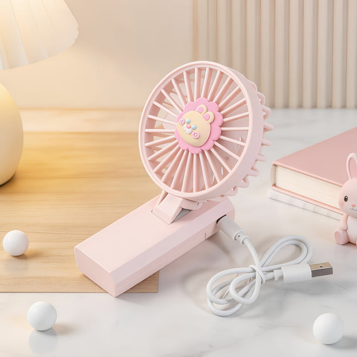 Portable Mini Hand Fan with Animal Motif Bowlift