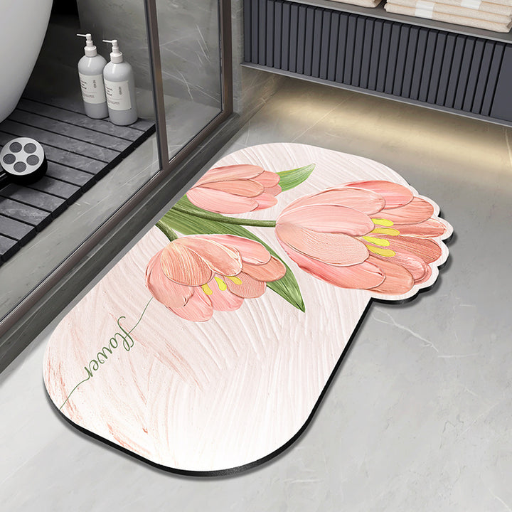 Floral Design Plush Bath Mat Bowlift