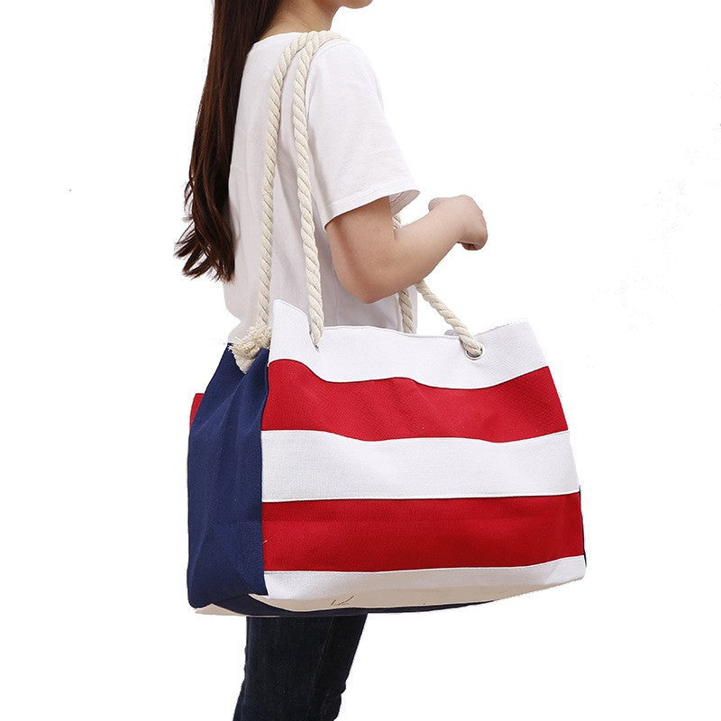 Shopping bag with maritime stripes and robust rope handles Bowlift