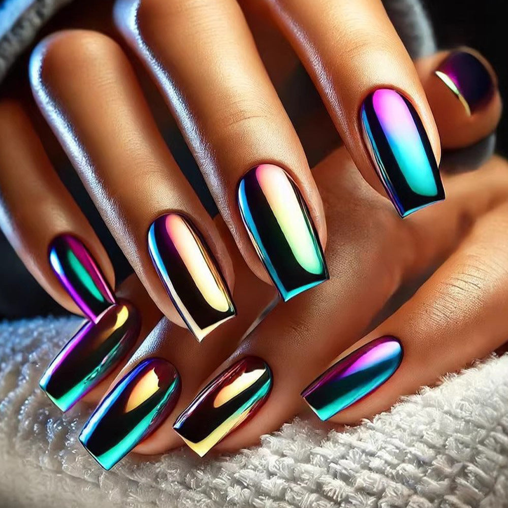 Acrylic Nail Set with High Gloss Metallic Finish Bowlift