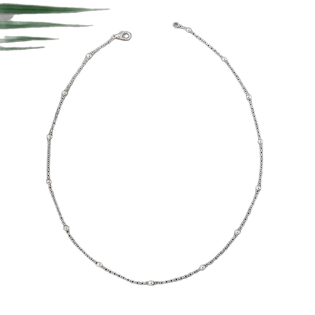 Delicate Silver Beaded Chain Necklace Bowlift