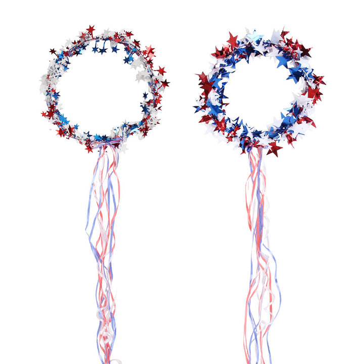 Unisex nan hanging star wreath with long satin ribbons and light wire core Bowlift
