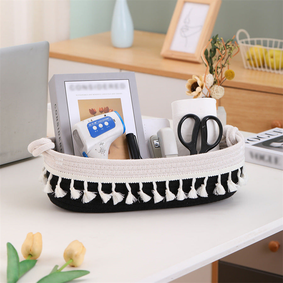 Women Decorative Storage Basket with Fringe Decoration Bowlift