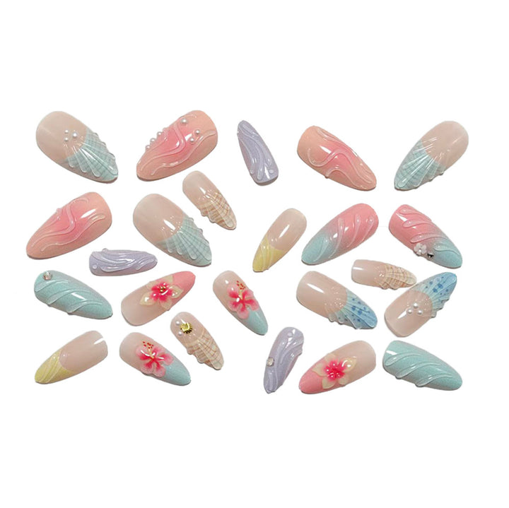 Acrylic Nail Set with Floral and Maritime Accents Bowlift
