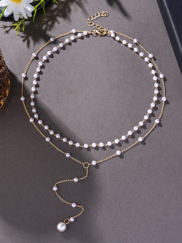 Layered Pearl Chain Necklace Bowlift