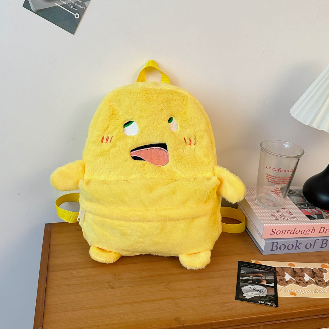 Plush Backpack with Cheerful Face Bowlift