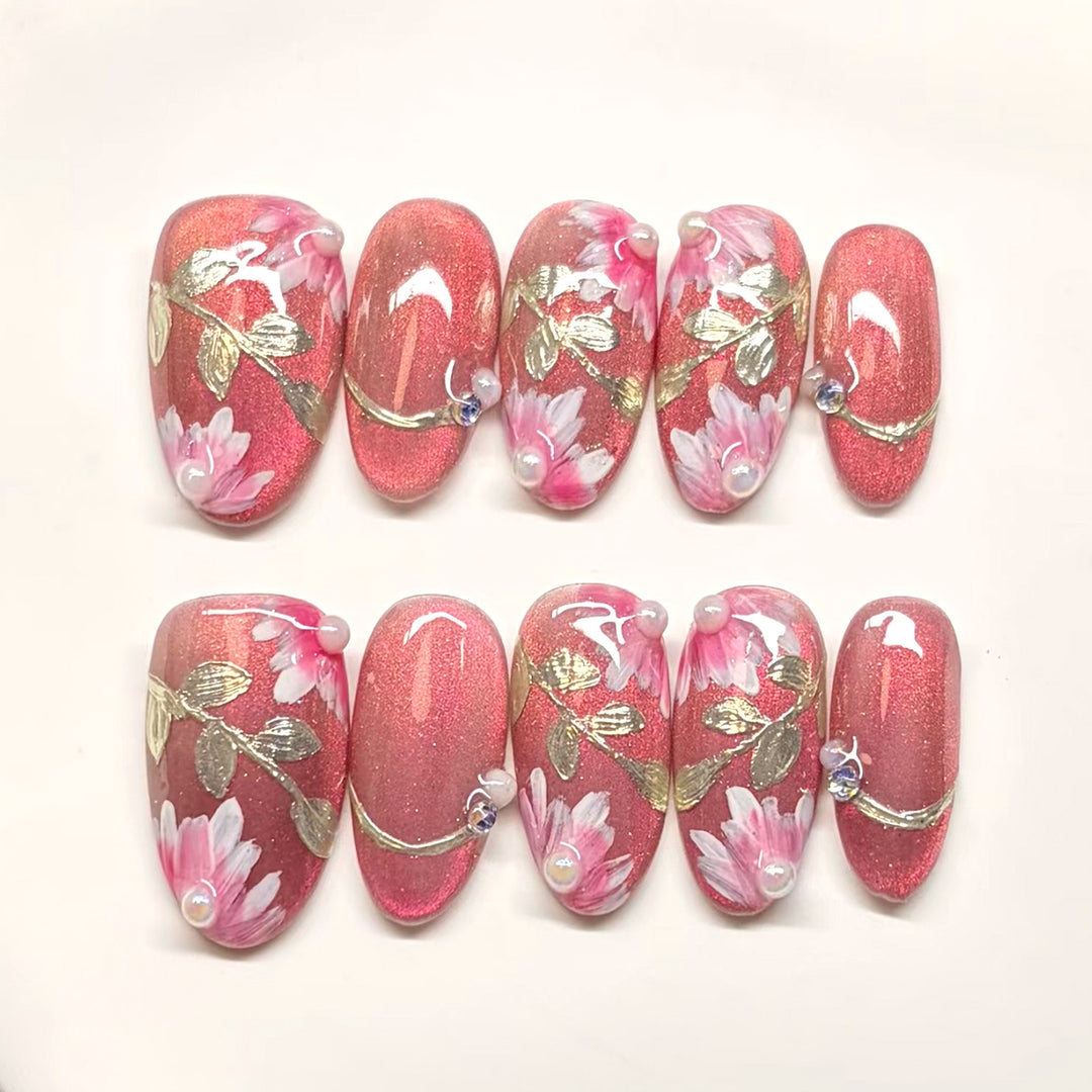 Embellished Floral Press-On Nail Art Set Bowlift
