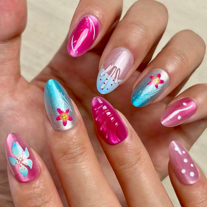 Artistic Floral Design Press-On Nail Set Bowlift