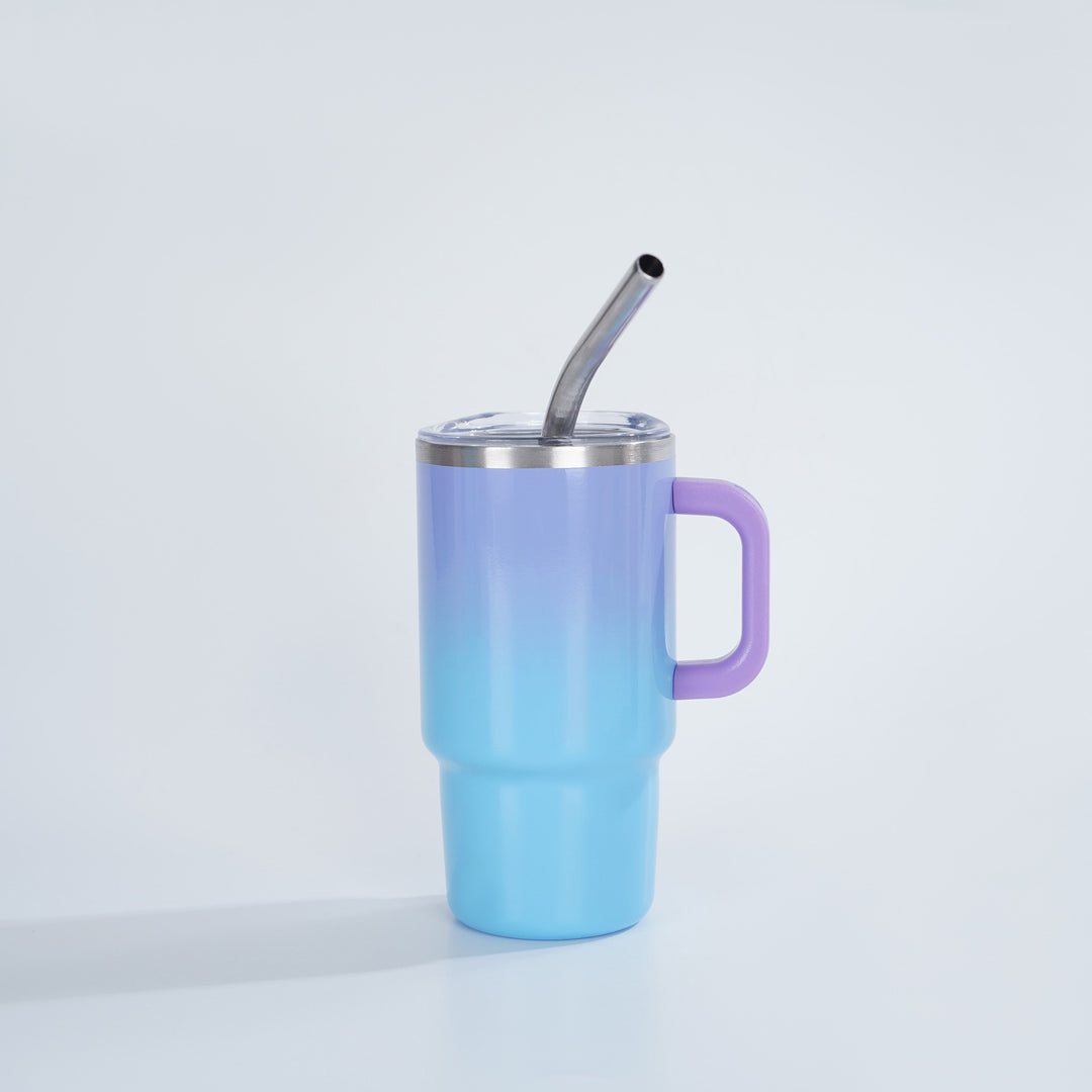 Insulated Stainless Steel Travel Mug With Ergonomic Handle Spill-Resistant Lid And Reusable Bent Metal Straw