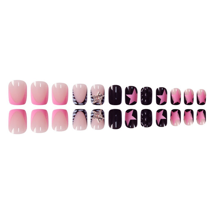 Artistic Press-On Nail Set with Star and Glitter Accents Bowlift