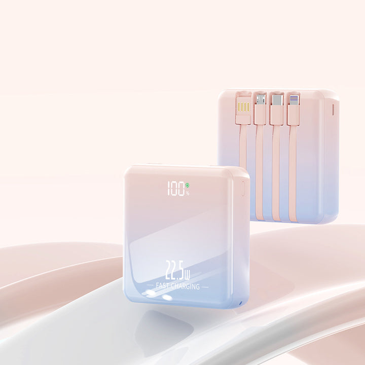 Portable power bank with integrated charging cables and digital display Bowlift