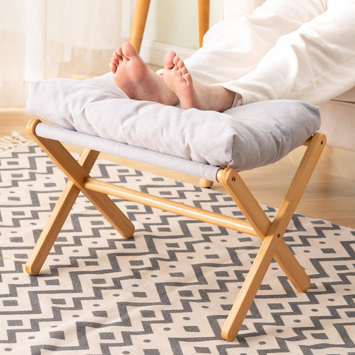 Foldable Stool With Padded Seat And Sturdy Wooden Structure Bowlift