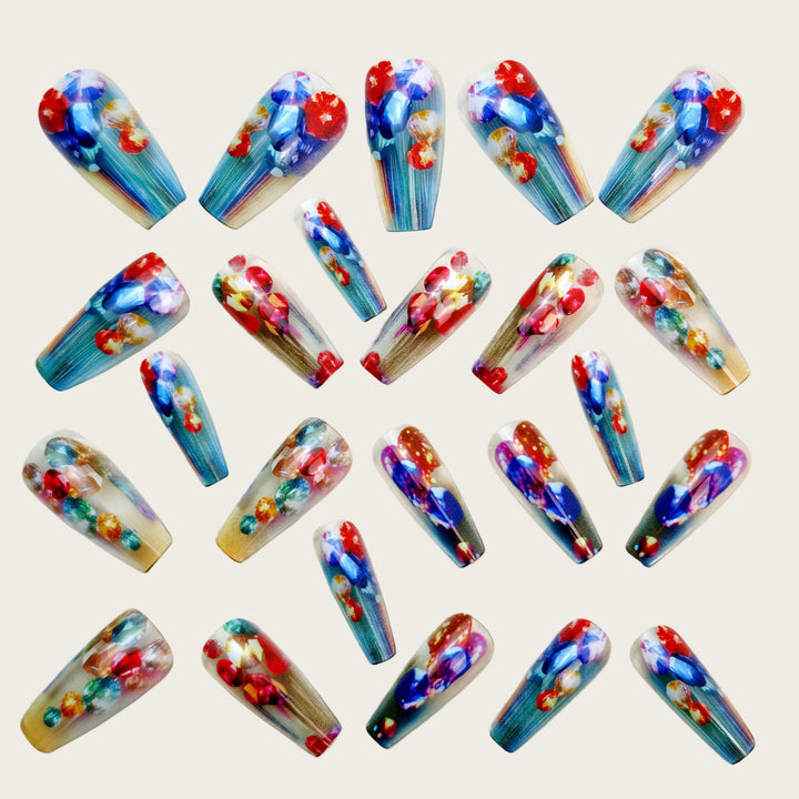 Artificial nails with faceted glitter design Bowlift