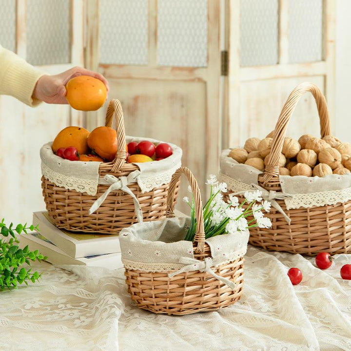 Ladies stylish storage basket with decorative fabric trim Bowlift