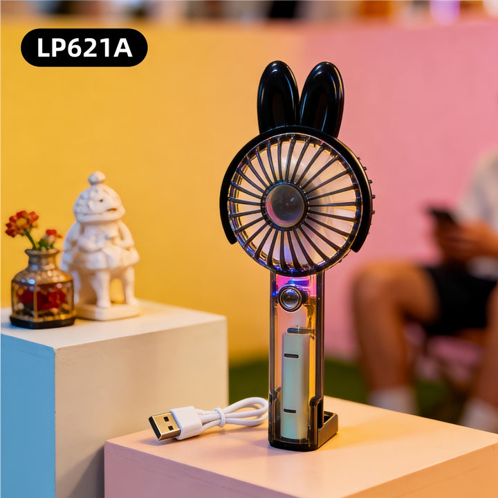 Ladies portable hand fan with cute rabbit design Bowlift