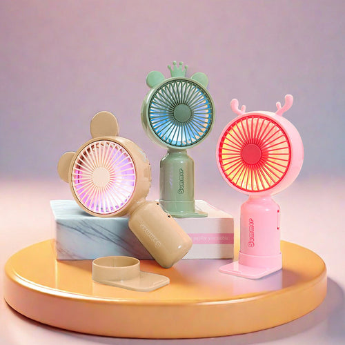 Ladies portable USB mini fan with LED night light folding stand and cute design Bowlift