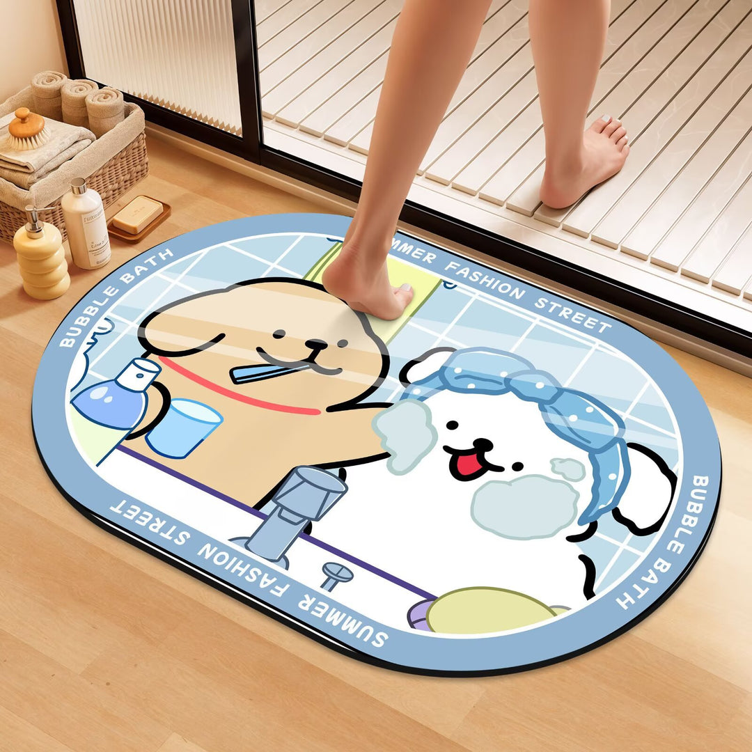 Playful Cartoon Dog Bath Mat Bowlift