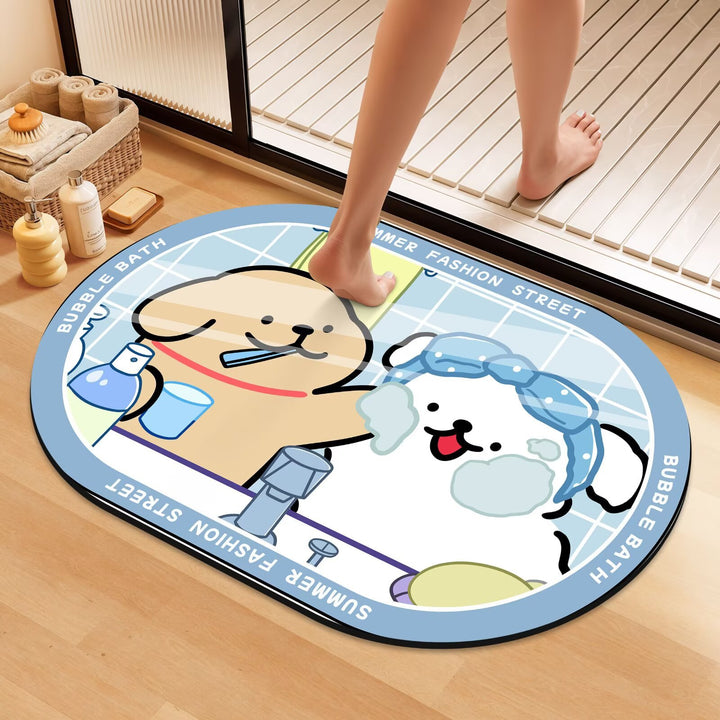 Playful Cartoon Dog Bath Mat Bowlift