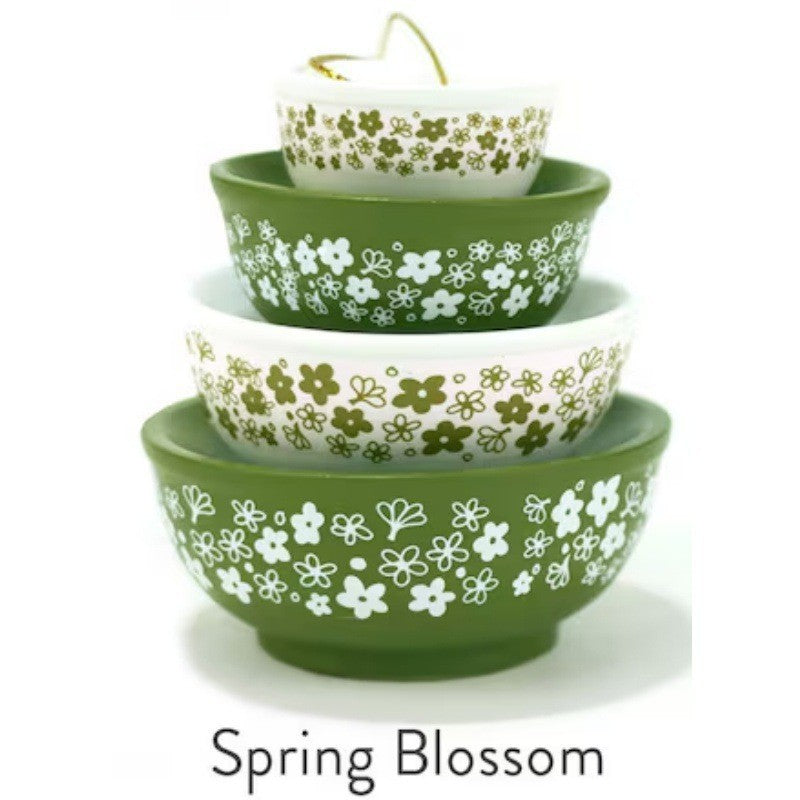 Stackable Ceramic Nesting Bowl Set With Folk Bird Motif And Glossy Glazed Finish