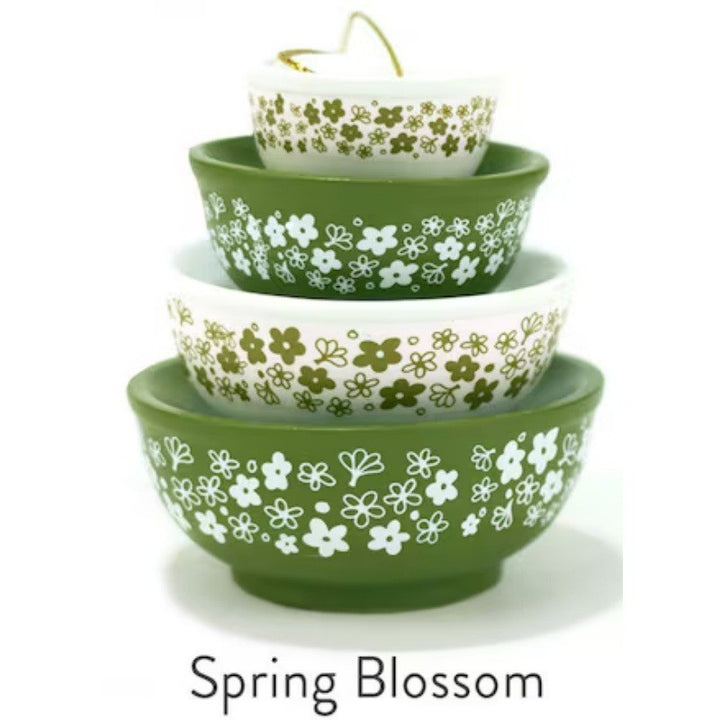 Stackable Ceramic Nesting Bowl Set With Folk Bird Motif And Glossy Glazed Finish