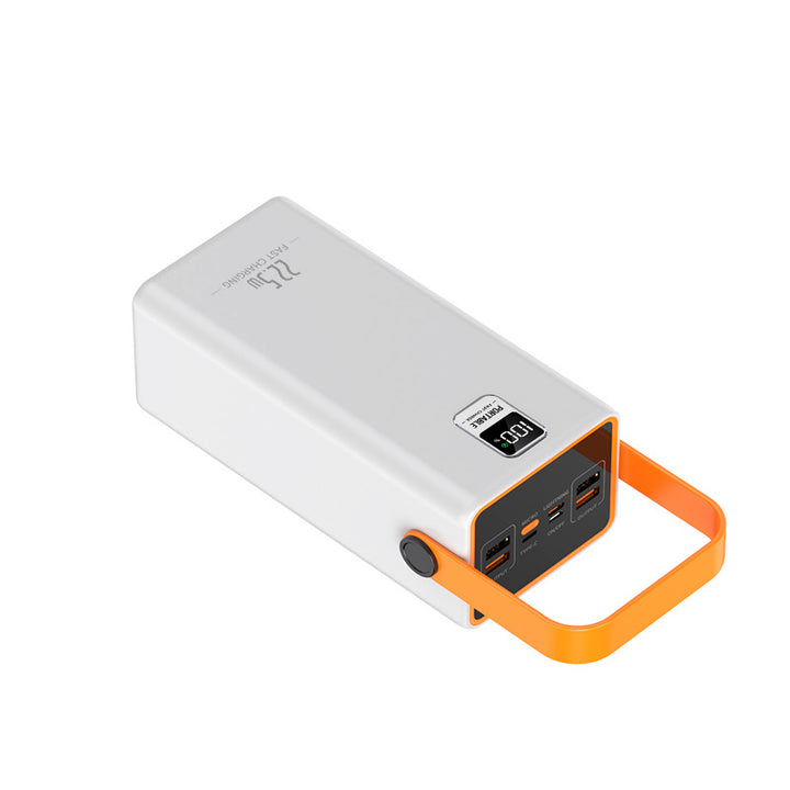 Portable power bank with innovative handling and digital charge level display Bowlift