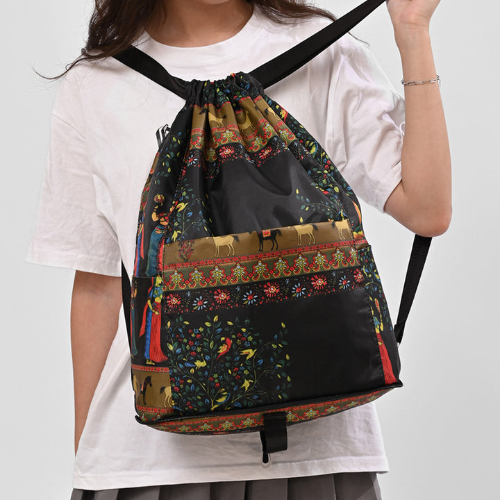 Drawstring Floral Print Backpack Bowlift