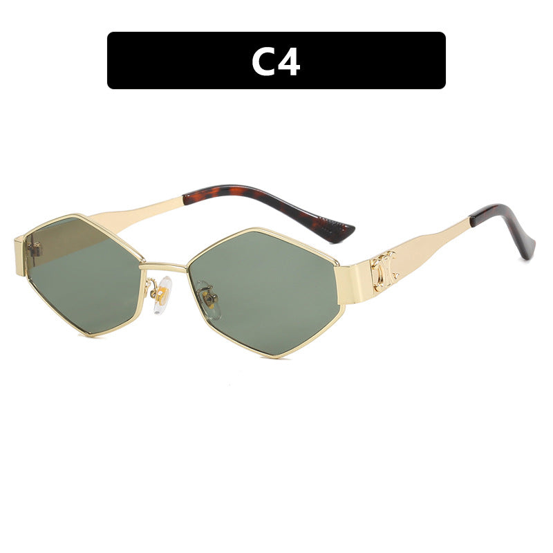 Ladies fashionable hexagonal sunglasses with protective lenses and stylish metal frame Bowlift