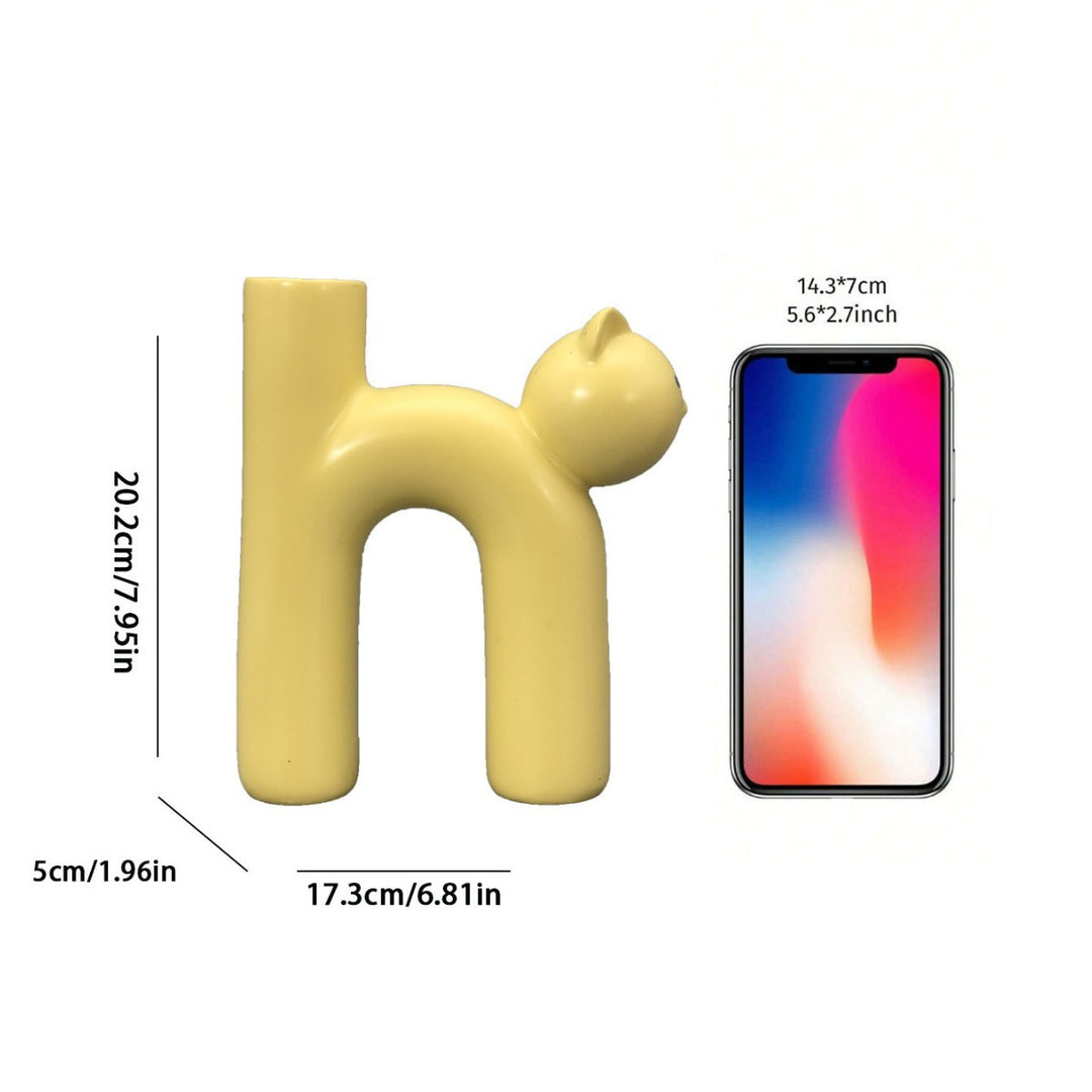 Ceramic Sculptural Cat Letter H Bud Vase With Tubular Mouth Minimalist Tabletop Decor