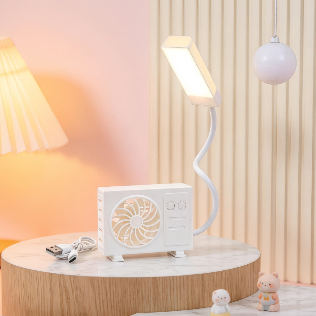Ladies multifunctional table lamp with integrated fan and USB charging ports Bowlift