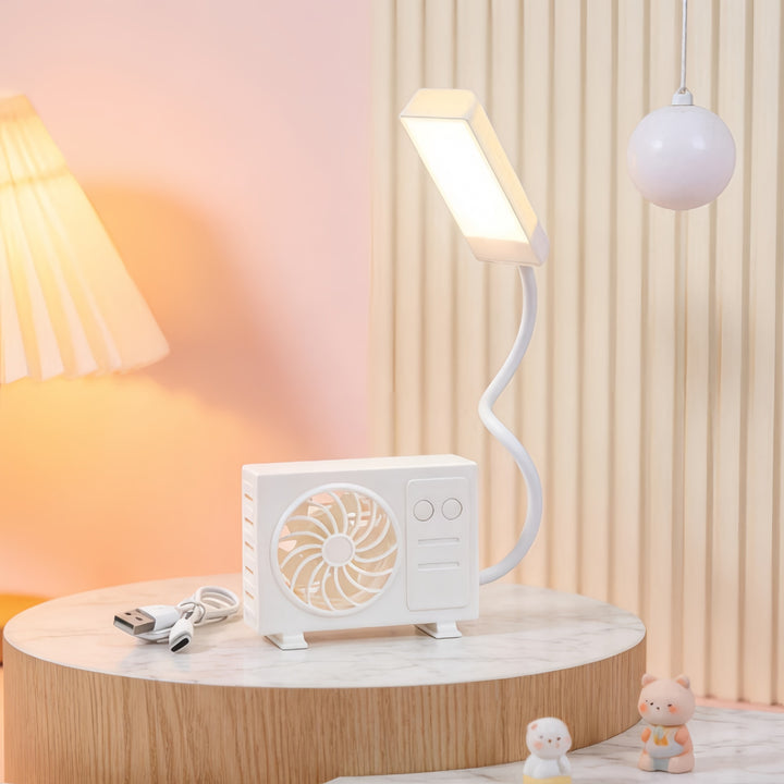 Ladies multifunctional table lamp with integrated fan and USB charging ports Bowlift