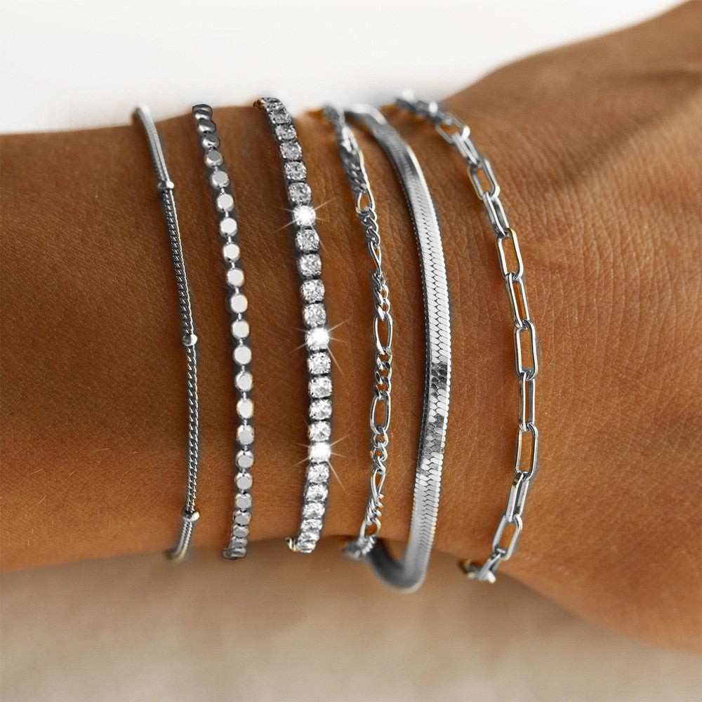 Multi-Layered Silver Charm Bracelet Set Bowlift