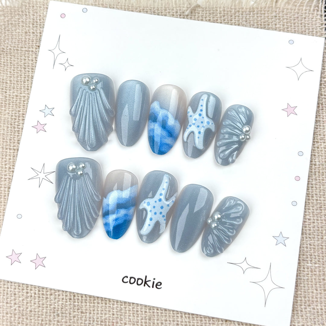 Ocean-Inspired Press-On Nail Art Set