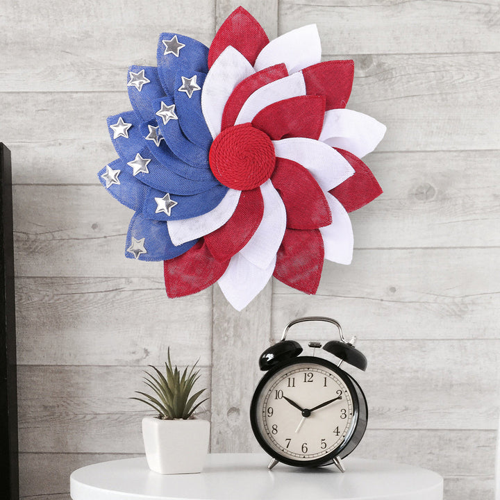 Unisex nan more patriotic door wreath made of layered fabric flowers with metal stars Bowlift