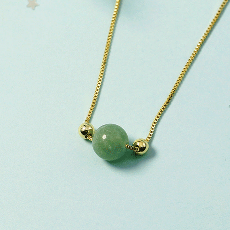 Minimalist Plated Box Chain Necklace with Natural Jade Bead Bowlift