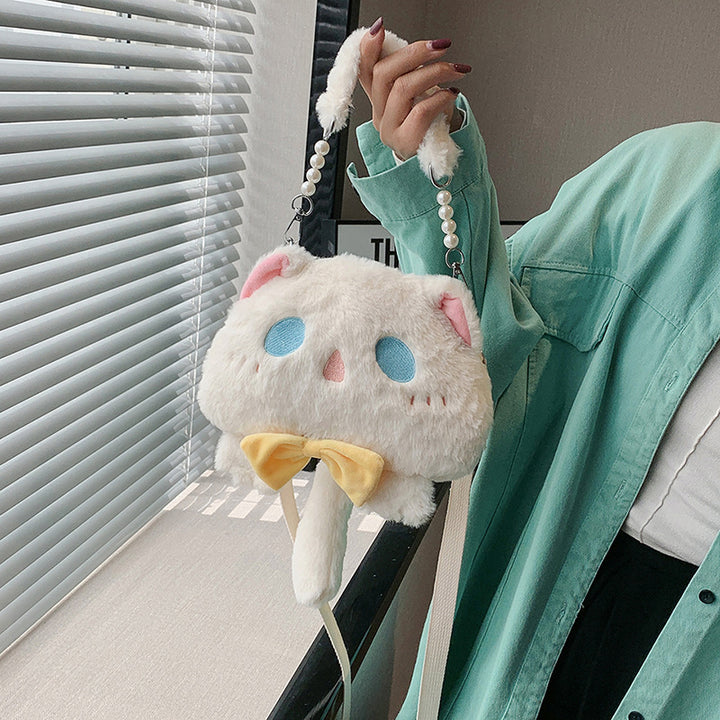 Plush Shoulder Bag with Cat Design Bowlift
