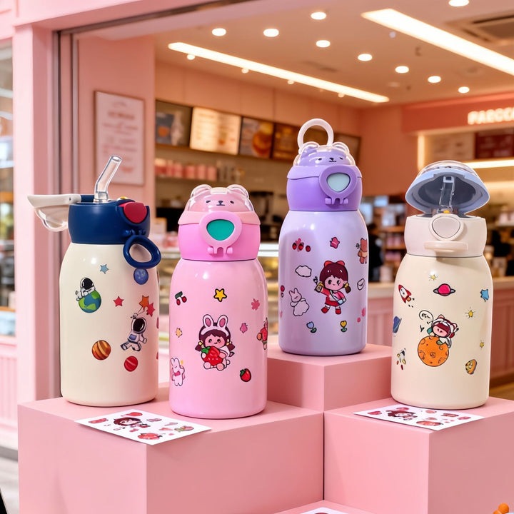 Women's insulated drinking bottle with planet-shaped stickers Bowlift
