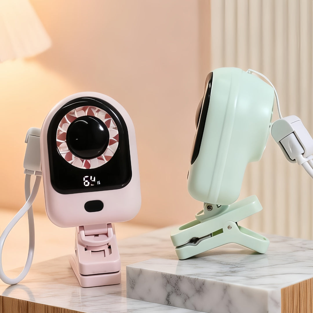 Women's portable table fan with LCD display and USB charging port Bowlift