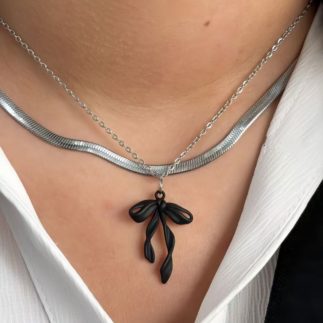 Elegant Double Chain Bow Pendant Necklace Bowlift