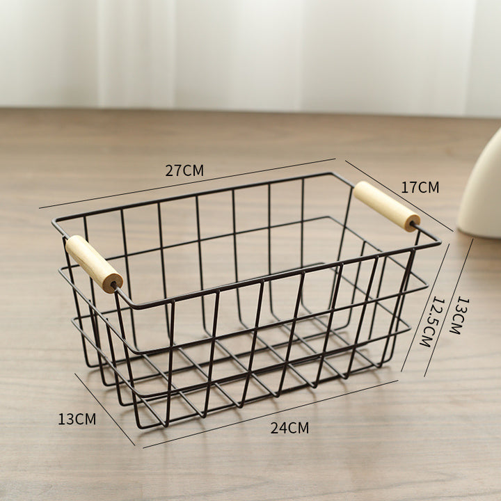 Unisex Wire Storage Basket with Ergonomic Wooden Handles Bowlift