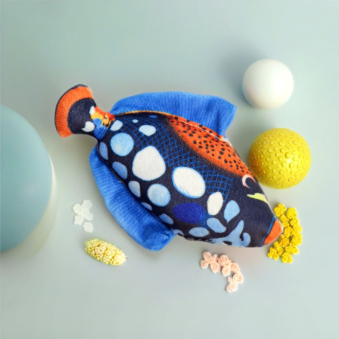 Plush Decorative Fish Pillow with Velvet Back and Patterned Front Bowlift