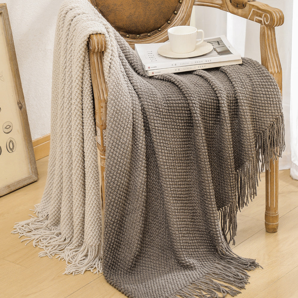 Luxury Textured Fringed Throw Blanket Bowlift