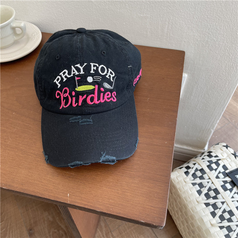 Women's Casual Distressed Embroidered Baseball Cap Bowlift