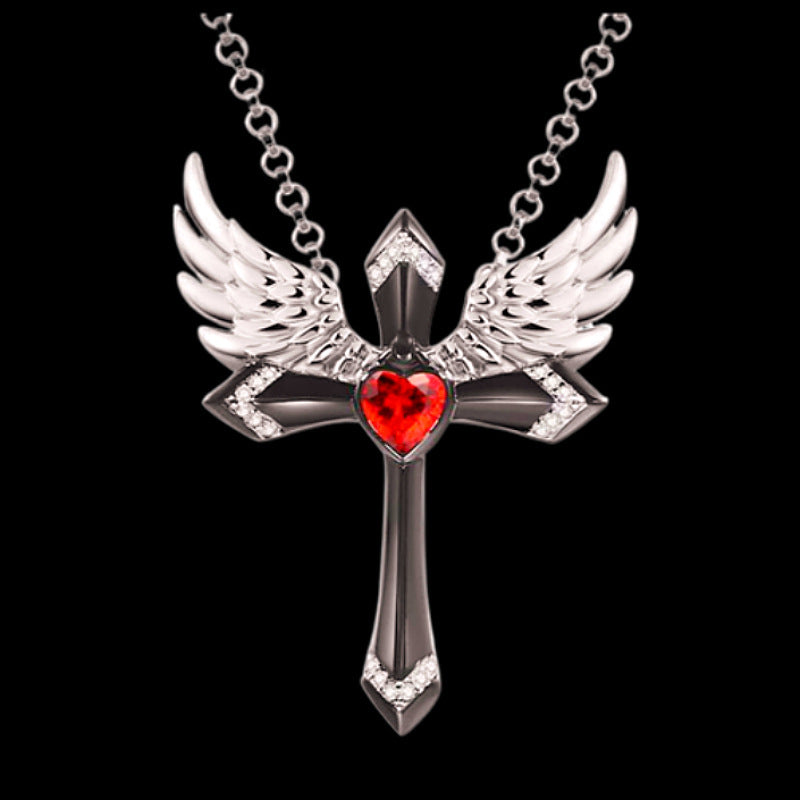 Gothic Angel Wing Cross Pendant Necklace Bowlift